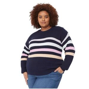 Lane Bryant, Crew-Neck Button-Shoulder Stripe Sweater 3X (Size 22/24)